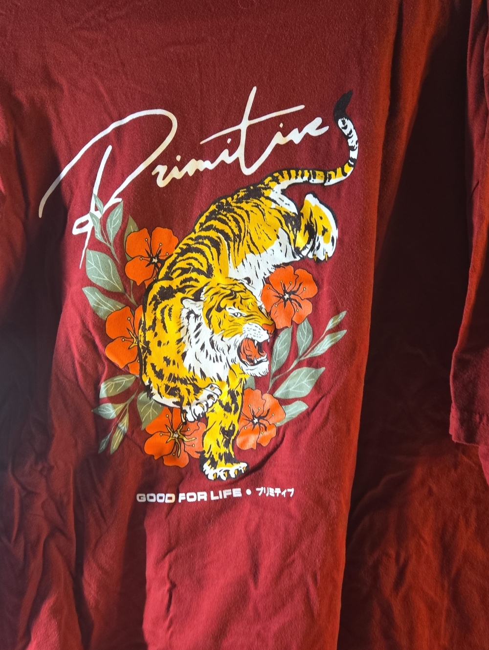 Primitive Kids Maroon Long Sleeve Shirt with Yellow Tiger Graphic